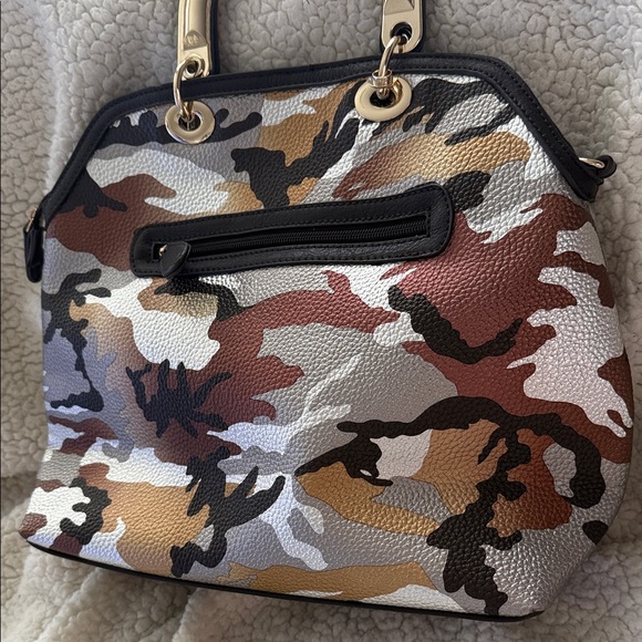 Chic Camouflage Satchel with Gold Handles - Picture 2 of 3